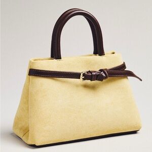 Anthropologie Elegant Light Yellow and Brown Belted Satchel NWT